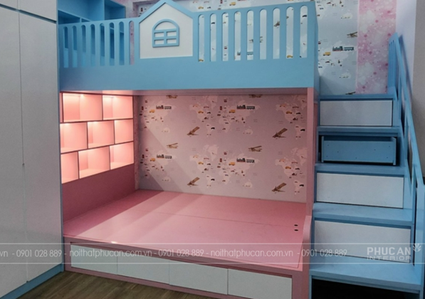 Giường tầng kết hợp cho bé trai và bé gái