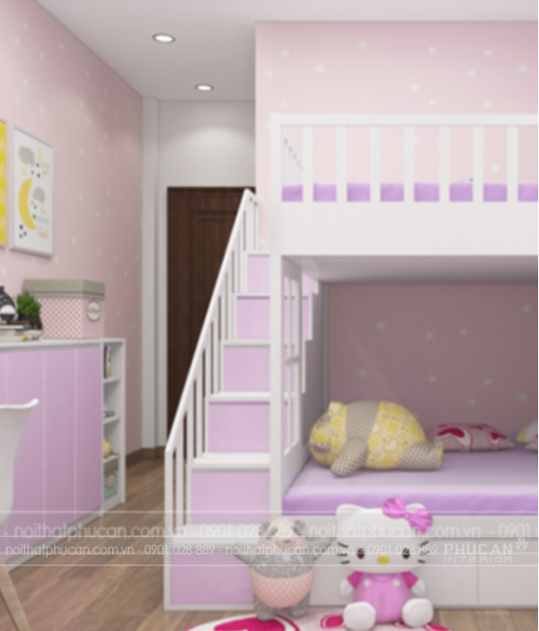 Giường tầng cho 2 bé gái: Mẫu mã, kích thước & cách bố trí khoa học cho phòng diện tích nhỏ