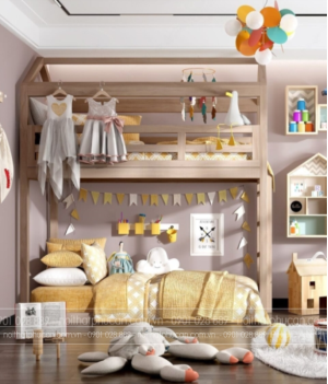 Giường tầng cho 2 bé gái – Ý tưởng thiết kế dễ thương & an toàn