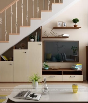Thiết kế kệ tivi dưới gầm cầu thang – Giải pháp tiết kiệm diện tích cho nhà phố